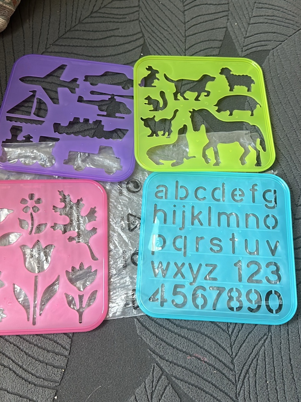 Tupperware Kids Learning Stencil Set - Purple, Lime Green, Pink, Blue